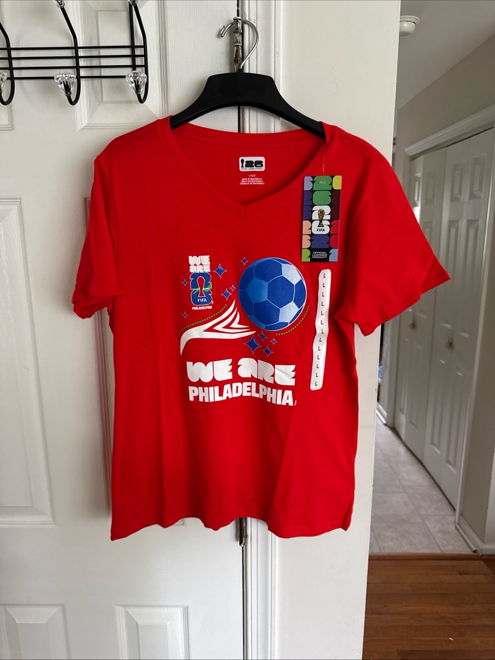 FIFA World Cup 2026 Philadelphia We Are Philadelphia Womens V Neck Tee L NWT Red - Picture 3 of 16